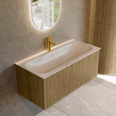 MONDIAZ KURVE-DLUX 100cm badmeubel kleur Dusk met 1 lade en 0 deuren. Wastafel BIG MEDIUM Midden 1 kraangat Meli.