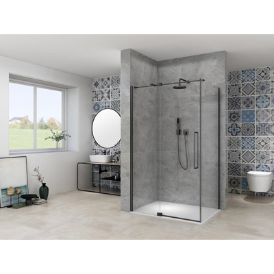Van Rijn Products ST08 Vaste wand - 110x200cm - helder glas - dikte 8mm - muurprofiel - Zwart