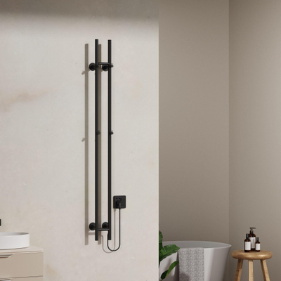 Belrad Rod staafhanddoekdroger - 150x16,8x12,7 cm - elektrisch - dubbel - 120w - 2,5cm - mat zwart