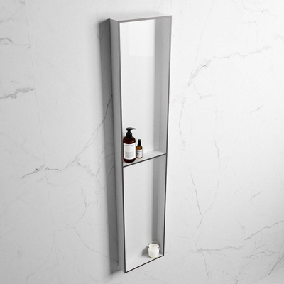 Mondiaz Easy nis 29.5x89.5x8cm voor Inbouw/opbouw 2 open vakken Solid surface Talc/DarkGrey