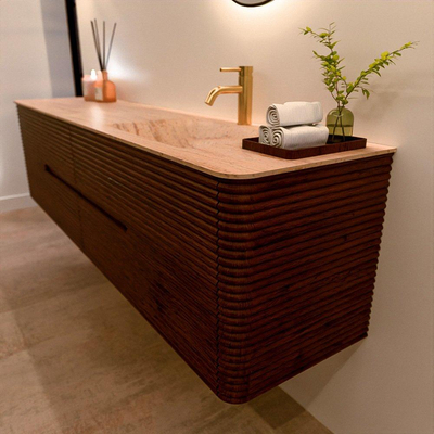Mondiaz CIRO-DLUX Badkamermeubelset - 190x45x50cm - Solid surface wastafel Saba - 1 wasbak Rechts - 1 kraangat - 4 lades - Ruby