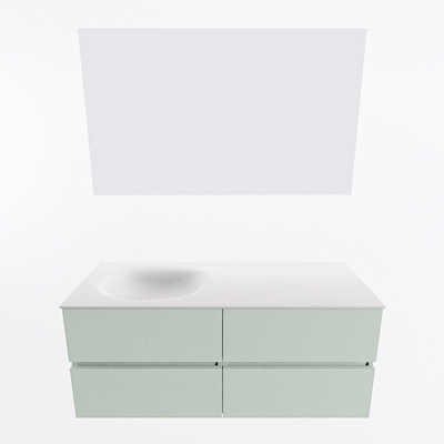 Mondiaz VICA ensemble de meuble de salle de bain - 120cm - meuble sous-vasque greey - 4 tiroirs - lavabo moon gauche - sans trous de robinet - couleur talc - miroir LED - version XL 60cm de haut