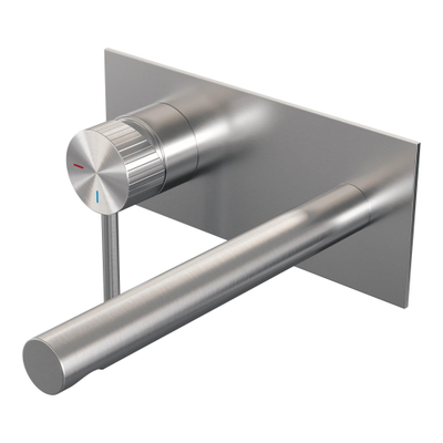 BRAUER Stripe Inbouw Wastafelmengkraan - rechte uitloop en afdekplaat - model A2 - RVS-kleurig geborsteld PVD