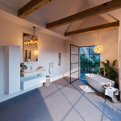 Mondiaz ALAN-DLUX Ensemble de meuble - 110cm - meuble Talc mat - 1 tiroir - Lavabo Cloud Frappe suspendu - vasque Centre - 1 trou de robinet