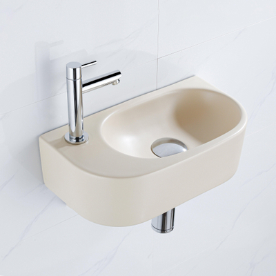 QeramiQ Fuente fonteinset – halfrond – 40x21.5x12 cm – keramiek beige – kraangat links – chromen kraan
