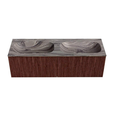 MONDIAZ KURVE-DLUX 140cm badmeubel kleur Ruby met 2 lades en 0 deuren. Wastafel STOR SMALL Dubbel zonder kraangat Sombra.