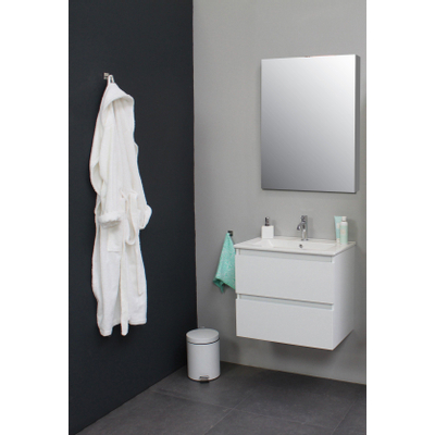 Adema Bella Meuble avec lavabo en porcelaine 1 trou de robinet 60x55x46cm avec armoire toilette à 1 porte gris Blanc brillant