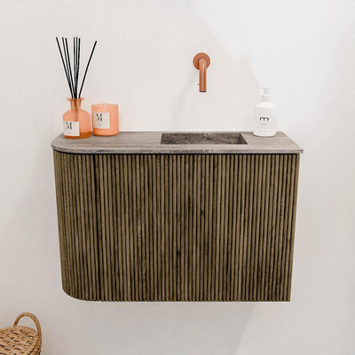 Mondiaz JOYA-DLUX 61.6cm meuble de toilette - arrondi gauche couleur Dusk - Vasque FAYE position Droite Sans trou de robinet couleur Oza.