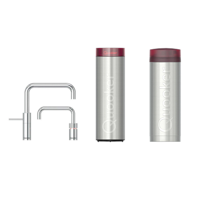 Quooker Nordic Square Twintaps kokendwaterkraan - draaibare uitloop - PRO3 incl. Cube reservoir - Warm / kokend water - Chroom