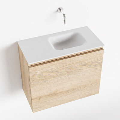 MONDIAZ OLAN Toiletmeubel 60x30x40cm met 0 kraangaten 1 lades washed oak mat Wastafel Lex rechts Solid Surface Wit