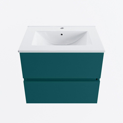 Mondiaz VICA ensemble de meuble de salle de bain - 60cm - meuble sous-vasque smag - 2 tiroirs - lavabo denia milieu - 1 trou de robinet - version haute de 60cm - blanc brillant