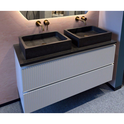 Saniclass Prime meubelset incl basalt topblad en 2x waskom - 120x55x45.9cm - mat cotton (beige) showroommodel