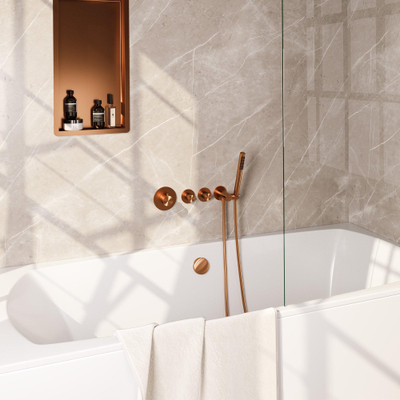 BRAUER Stripe Mitigeur thermostatique de baignoire - SET 01 - encastré - combinaison de remplissage de baignoire - douchette à main sur barre - flexible de douche - coude mural - cuivre brossé PVD