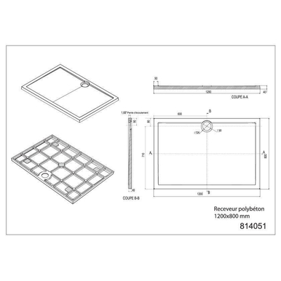 Allibert Slim douchebak 120x80cm rechthoek afvoer midden wit