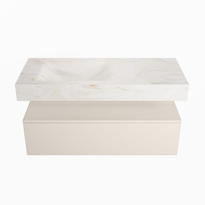 Mondiaz ALAN-DLUX Ensemble de meuble - 110cm - meuble Linen mat - 1 tiroir - Lavabo Cloud Ostra suspendu - vasque gauche - 1 trou de robinet