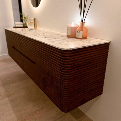 Mondiaz CIRO-DLUX Badkamermeubelset - 190x45x50cm - Solid surface wastafel Glace - 1 wasbak Links - 1 kraangat - 4 lades - Ruby