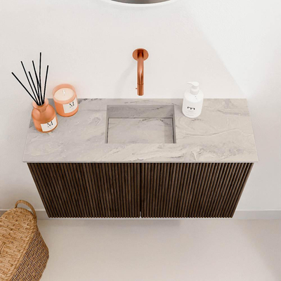 Mondiaz JOYA-DLUX 70cm toiletmeubel - kleur Walnut - Wastafel FAYE positie Midden Zonder kraangat kleur Glace.