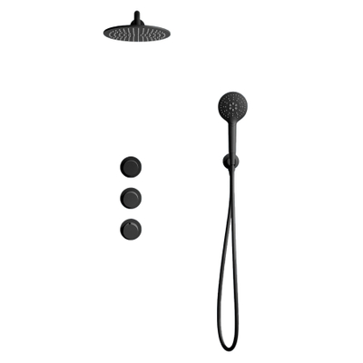 Fortifura Nebbio Regendoucheset - inbouwkraan - inbouwdeel - wandaansluitbocht - doucheslang glad - ronde handdouche - 35cm wandarm - 30cm ronde hoofddouche - zwart mat