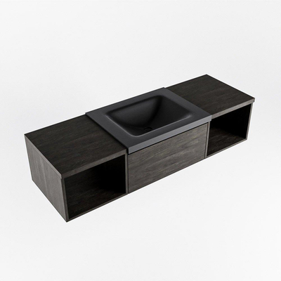 MONDIAZ BUKLA 140cm ensemble de meuble avec module ouvert 40 L+R couleur Marron Foncé avec 1 tiroir. Lavabo CLOUD centre 1 trou de robinet couleur Urban.
