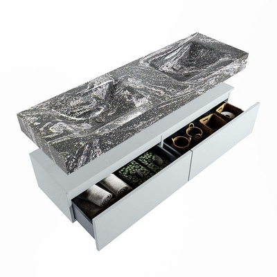 Mondiaz ALAN-DLUX Ensemble de meuble - 150cm - meuble Clay mat - 2 tiroirs - Lavabo Cloud Lava suspendu - vasque Gauche et droite - 0 trous de robinet