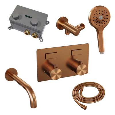 Brauer Copper Edition mitigeur thermostatique bain encastré bouton poussoir set 04 bec 3 positions douche à main tuyau douche raccord mural coude cuivre brossé pvd