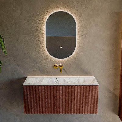 Mondiaz KURVE-DLUX Badkamermeubelset - 100x46x40cm - 1 lade - wastafel solid surface - midden - zonder kraangat - Ruby