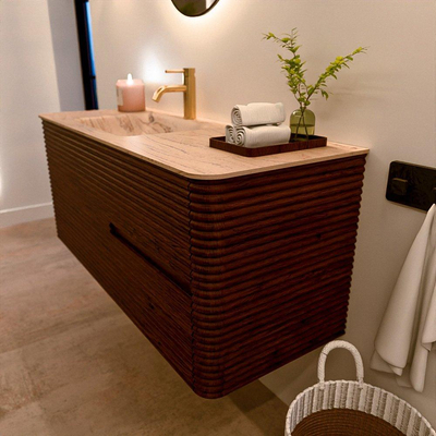 Mondiaz CIRO-DLUX Ensemble de meubles de salle de bains - 120x45x50cm - Plan vasque solid surface Arena - 1 vasque à gauche - 1 trou de robinet - 2 tiroirs - Ruby