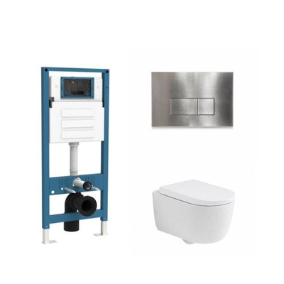 QeramiQ Dely Swirl Ensemble de toilette - réservoir encastré Qeramiq Flush - abattant 35mm - plaque de commande en métal inox - boutons rectangulaires - blanc mat