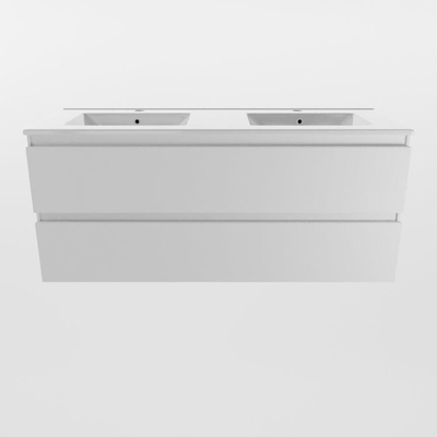 Mondiaz Aivy badmeubelset - 120x45x50cm - 2 kraangaten - 2 wasbakken talc Keramiek - Links en rechts - 2 lades - Met spiegelkast - MDF Talc