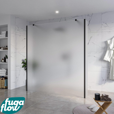 FugaFlow Eccelente Vetro Vrijstaande inloopdouche badkamer - 180x200cm - Glas mat - antikalk - 8mm veiligheidsglas - 2 zijwanden 30cm - met wandarmen en hoekprofielen - Zwart mat -