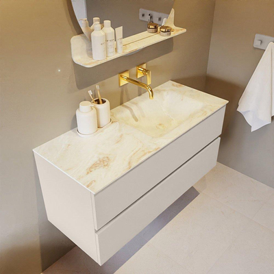 MONDIAZ VICA-DLUX Ensemble meuble de salle de bains - 110cm - meuble bas linen - 2 tiroirs - lavabo encastré cloud à droite - sans trous de robinet - version hauteur 60cm - frape