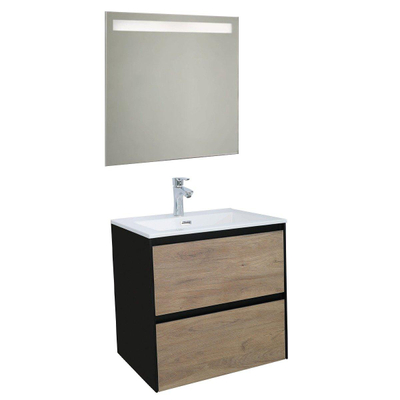 Adema Industrial Meuble salle de bains 60x45.5x58cm avec miroir avec trop-plein Bois/Noir