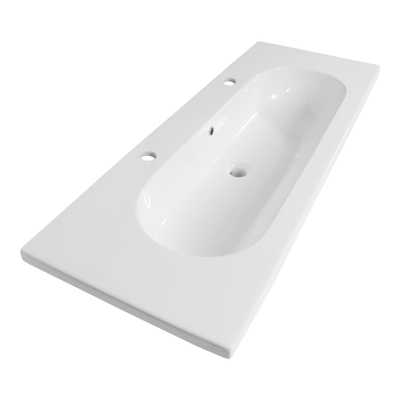 Saniclass Palermo Meuble lavabo - 120x47x3.5cm - trop-plein - 1 lavabo au centre - 2 trous de robinet - céramique - blanc