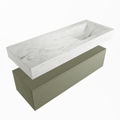 Mondiaz ALAN-DLUX Ensemble de meuble - 120cm - meuble Army mat - 1 tiroir - Lavabo Cloud Opalo suspendu - vasque Droite - 1 trou de robinet