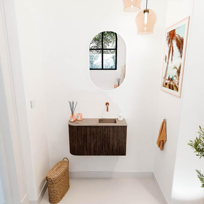 Mondiaz JOYA-DLUX 71.6cm toiletmeubel - ronding links kleur Walnut - Wastafel FAYE positie Rechts Zonder kraangat kleur Arena.