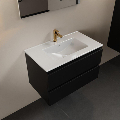 Mondiaz AIVY Ensemble de meuble - 80x45x50cm - 1 trou de robinet - 1 vasque Talc céramique - Centre - 2 tiroirs - avec miroir - MDF Urban