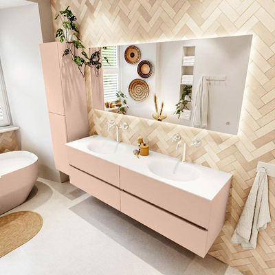MONDIAZ Vica Ensemble meuble de salle de bains - 170cm - meuble bas rosee - 4 tiroirs - vasque moon double - 2 trous de robinet - version haute 60cm - talc