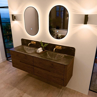 Mondiaz CIRO-DLUX Badkamermeubelset - 160x45x50cm - Solid surface wastafel Lava - 2 wasbak Dubbel - zonder kraangaten - 4 lades - Dusk