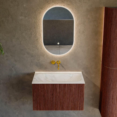 Mondiaz KURVE-DLUX Badkamermeubelset - 70x46x40cm - 1 lade - wastafel solid surface - midden - zonder kraangat - Ruby