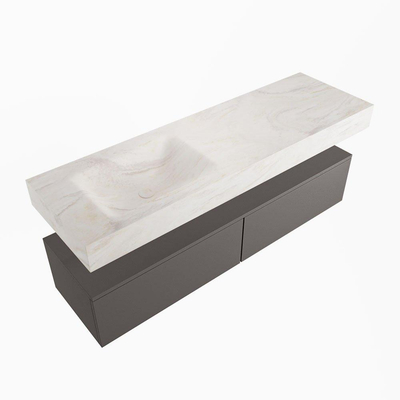 Mondiaz ALAN-DLUX Ensemble de meuble - 150cm - meuble Dark grey mat - 2 tiroirs - Lavabo Cloud Ostra suspendu - vasque Gauche - 0 trous de robinet