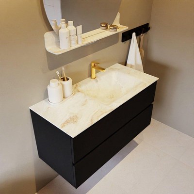 MONDIAZ VICA-DLUX Ensemble meuble de salle de bains - 100cm - meuble bas urban - 2 tiroirs - lavabo encastré cloud à droite - 1 trou de robinet - version haute 60cm - frape