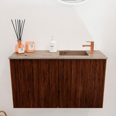Mondiaz JOYA-DLUX 70cm toiletmeubel - kleur Ruby - Wastafel FAYE positie Rechts 1 kraangat kleur Arena.