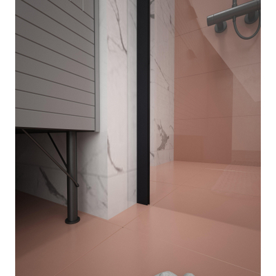 Adema Dawn Douche à l'italienne - 80x200cm - profilé mural - barre de stabilisation - verre clair - noir mat