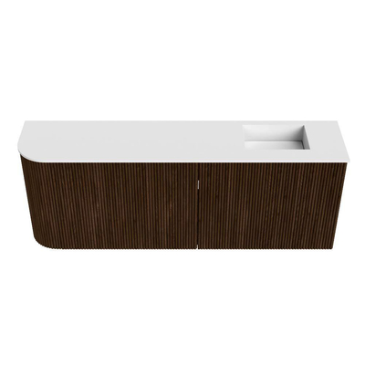Mondiaz JOYA 111.6cm meuble de salle de bains - arrondi gauche couleur Walnut - Vasque FAYE position Droite 1 trou de robinet couleur Talc.