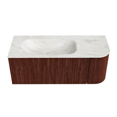 Mondiaz KURVE-DLUX Ensemble de meuble de salle de bains - 115x46x40cm - 1 tiroir - 1 porte - lavabo solid surface - gauche - sans trou de robinet - Ruby