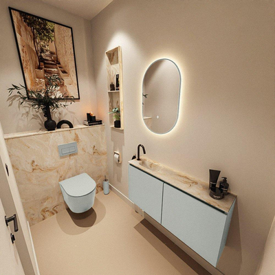 MONDIAZ TURE-DLUX Meuble toilette - 100cm - Greey - EDEN - vasque Frappe - position gauche - 1 trou de robinet