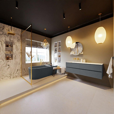 MONDIAZ VICA-DLUX Ensemble meuble de salle de bains - 150cm - sous-meuble plata - 4 tiroirs - lavabo encastré cloud gauche - sans trous de robinet - version hauteur 60cm - glace