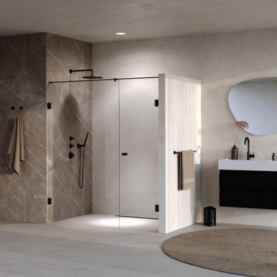 BRAUER Void Carving Nisdeur - 2-delig - 170x200cm - 70cm draaideur aan muur - glascoating - omkeerbaar - helder glas - mat zwart