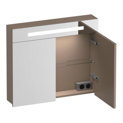 BRAUER Promise spiegelkast - 80x70x15cm - met verlichting 2 spiegeldeuren mat mokka