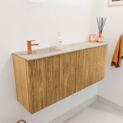 Mondiaz JOYA-DLUX 101.6cm toiletmeubel - ronding rechts kleur Oak - Wastafel FAYE positie Links 1 kraangat kleur Frappe.